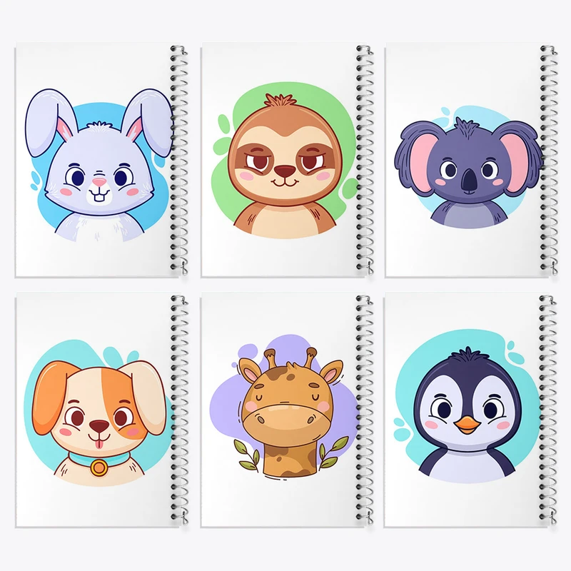 دفتر مشق 100 برگ خندالو طرح حیوانات بامزه کد 453 مجموعه 6 عددی