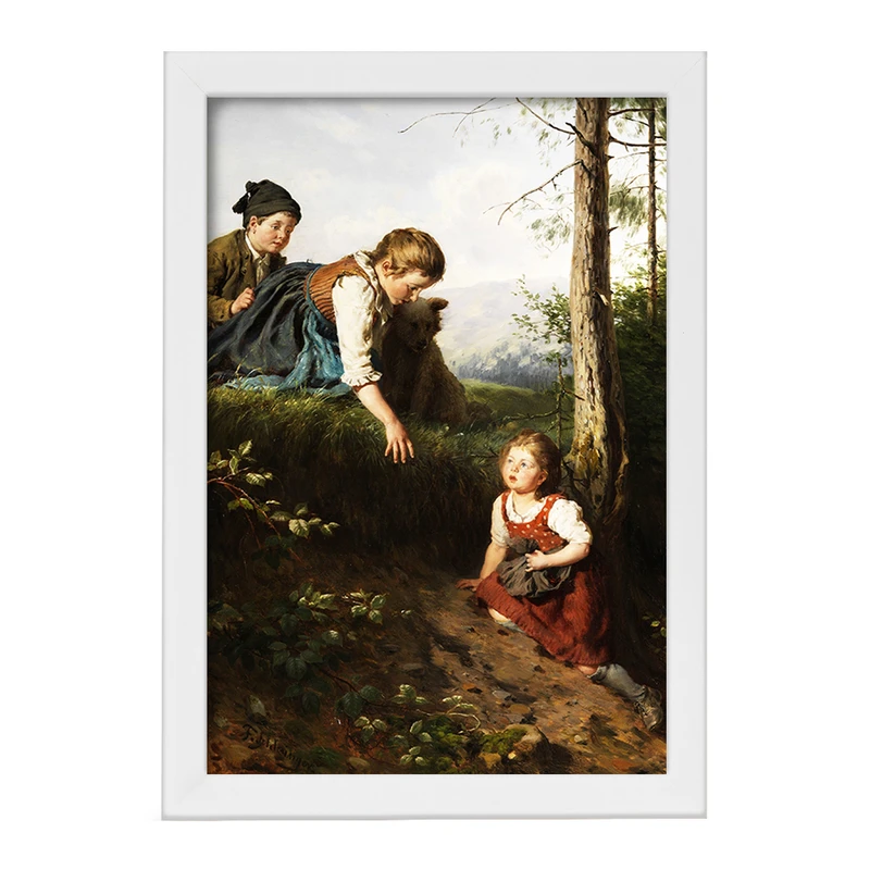 تابلو خندالو مدل نقاشی سه کودک در حال چیدن توت اثر فلیکس شلزینگر کد F12303