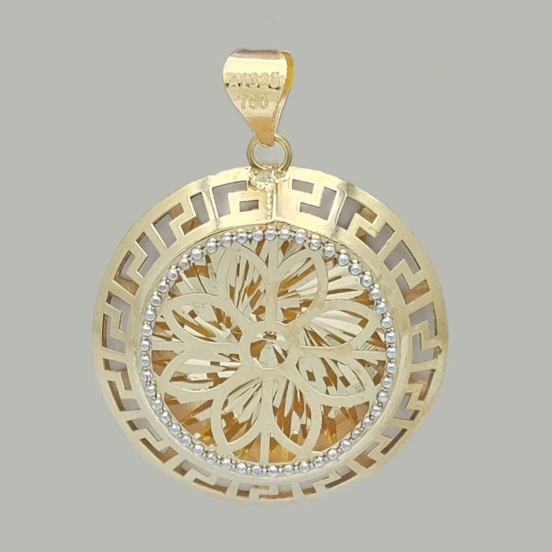 آویز گردنبند طلا کم اجرت 18 عیار زنانه طلا و شمش برلیان مدل دایره ی آینه ای