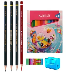 مداد رنگی 24 رنگ کسری مدل آریانا 2 به همراه تراش و پاک کن مجموعه 30 عددی 