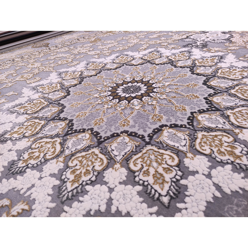 فرش ماشینی زمرد مشهد مدل پرهام زمینه دودی