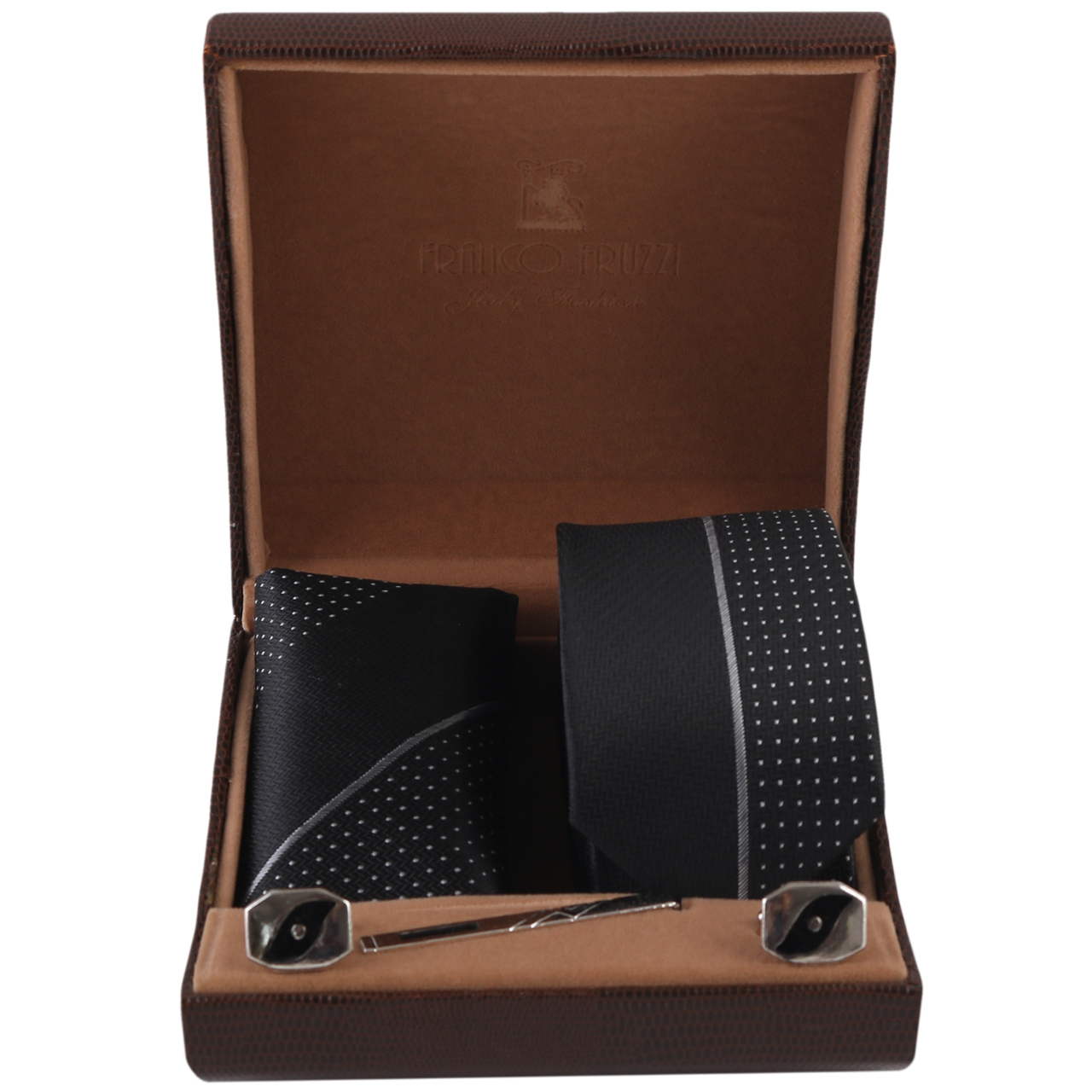 ست کراوات و دستمال جیب و دکمه سردست مردانه فرانکو فروزی مدل F-101840
