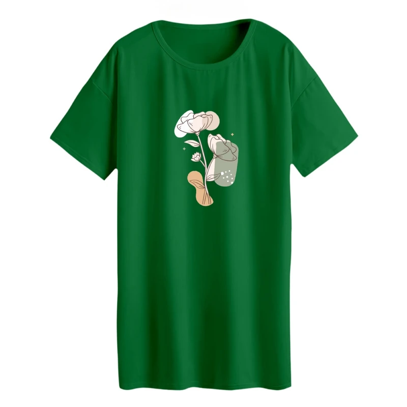 تی شرت لانگ زنانه مدل مینیمال گل