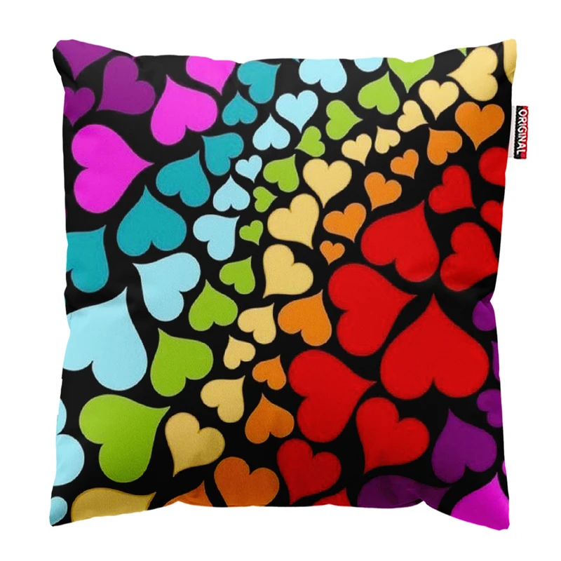 کوسن پاد آفرین طرح قلب های رنگی  کد 681 سایز 30*30 سانتی متر