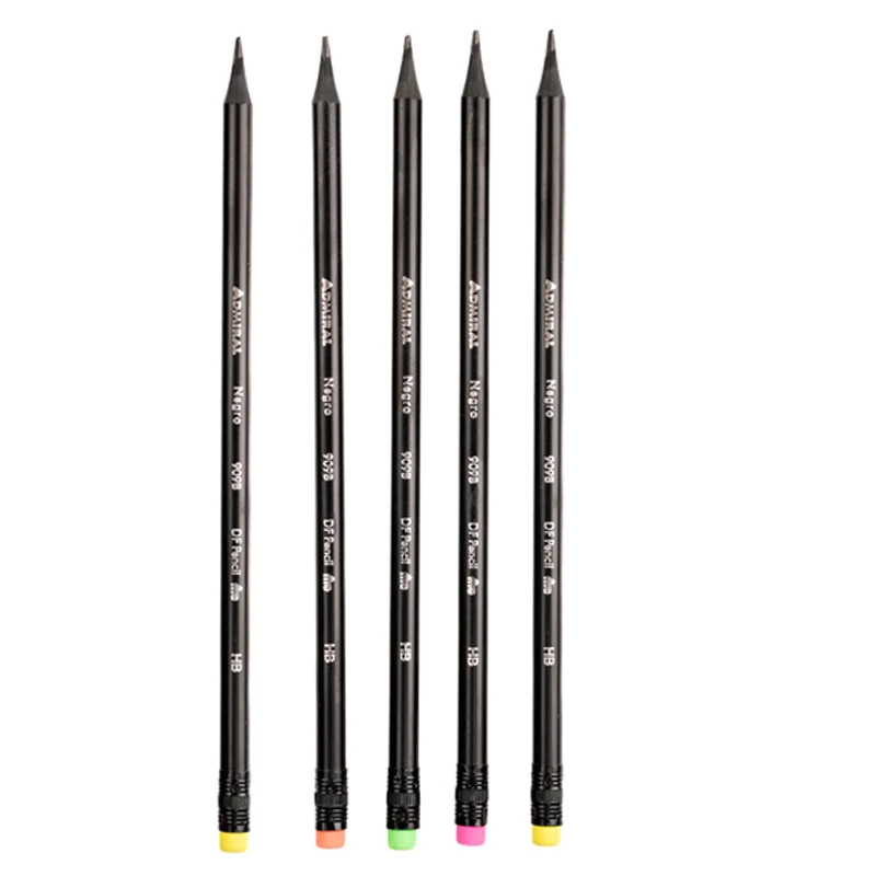 مداد مشکی ادمیرال با درجه سختی HB مدل پاک کن دار کد 909B-E بسته 5 عددی
