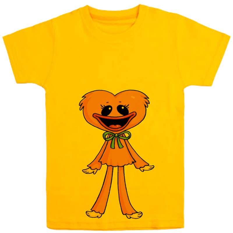 تی شرت آستین کوتاه دخترانه مدل عروسک D128 رنگ زرد