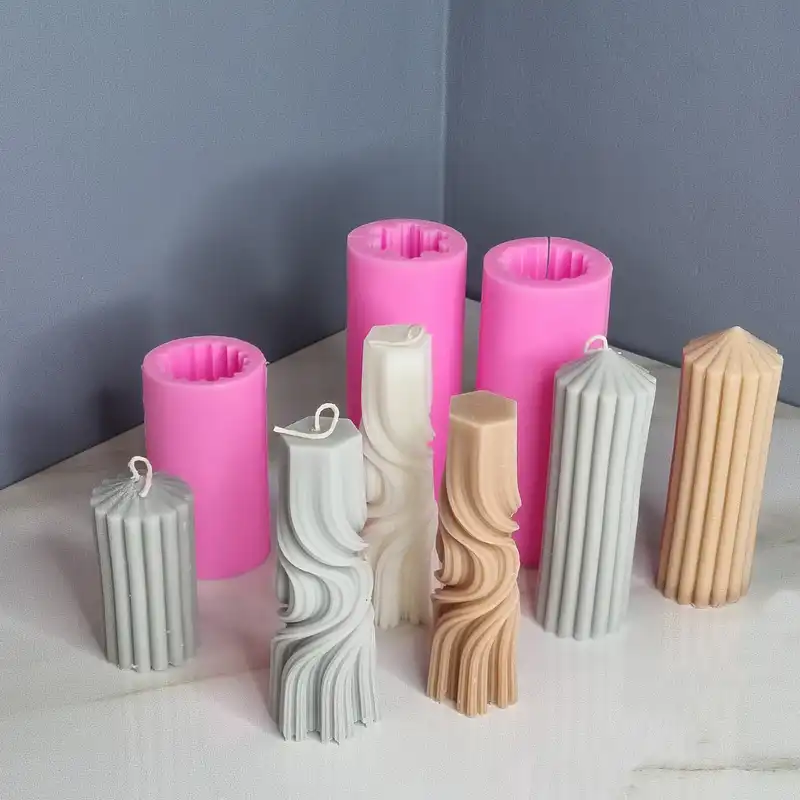 قالب شمع مدل استوانه های شیاردار و استونه پیچ موج دار مجموعه 3 عددی