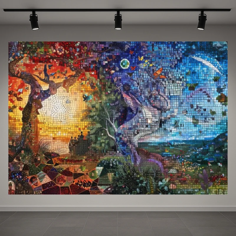 تابلو بوم طرح مخمل نقاشی موزاییکی مدل شب و روز کد AR3059310