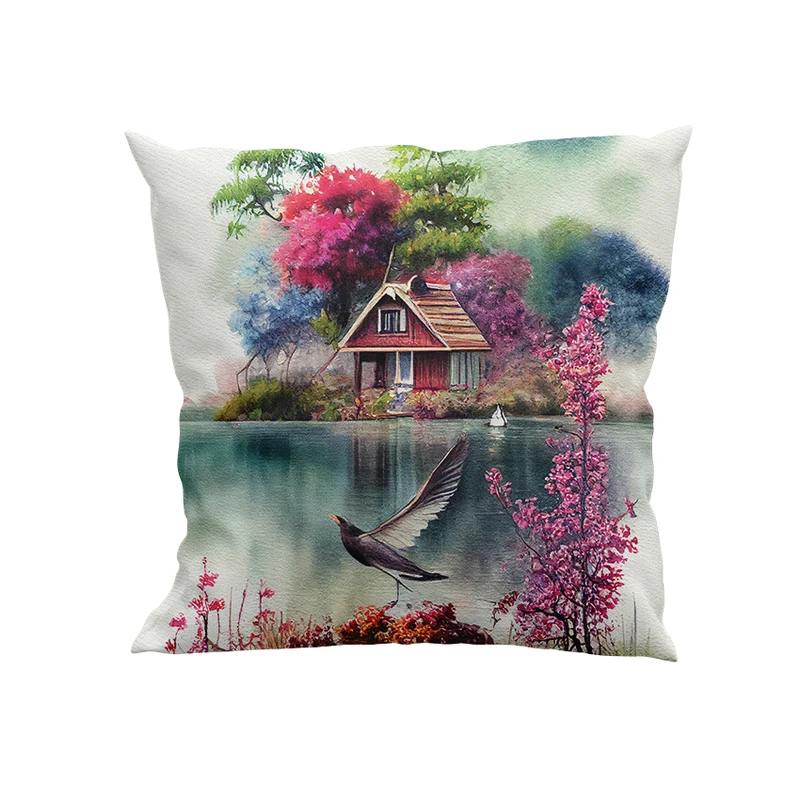 کوسن پاد آفرین مدل نقاشی آبرنگ طبیعت کد DKK197