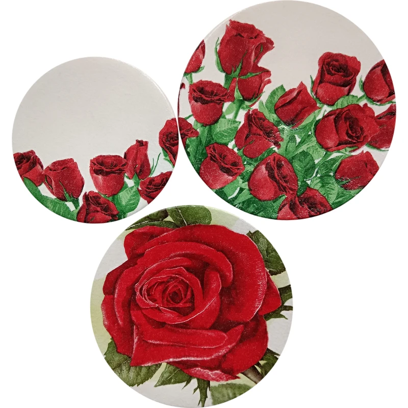 بشقاب دیوارکوب سفالی مدل گل کد 21 مجموعه 3 عددی