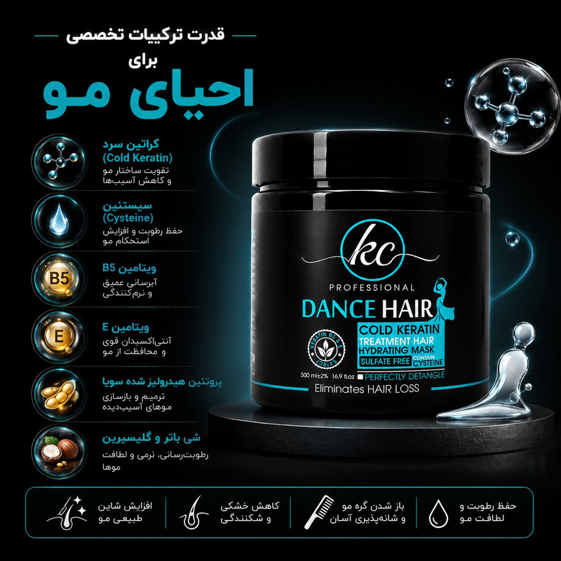 ماسک مو نرم کننده کیسی مدل dance hair مناسب برای موی کراتین شده حجم 500 میلی لیتر