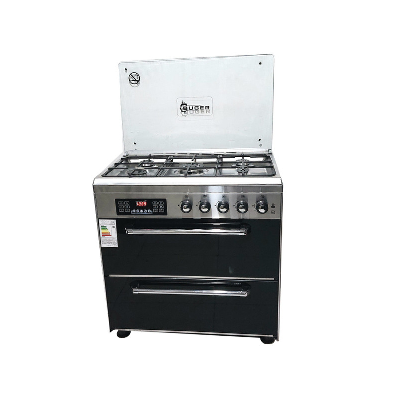 اجاق گاز 5 شعله بوگر طرح فر استيل تمام ترموكوپل کد 904