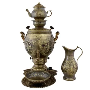 سرویس سماور 5 پارچه گازی آریان طرح قلم کد 17020006 ظرفیت 6 لیتر