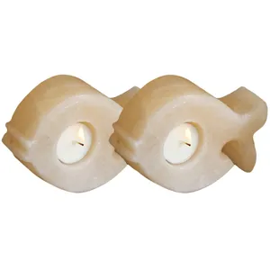 شمعدان سنگ نمک طب سنگ طرح جاشمعی ماهی کد TC-40122 - بسته دو عددی