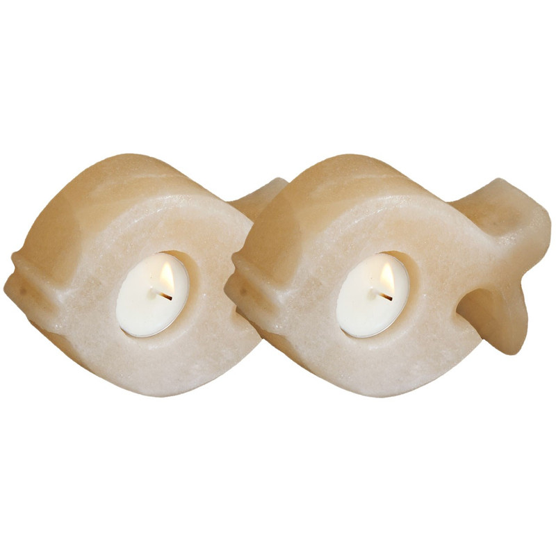 شمعدان سنگ نمک طب سنگ طرح جاشمعی ماهی کد TC-40122 - بسته دو عددی