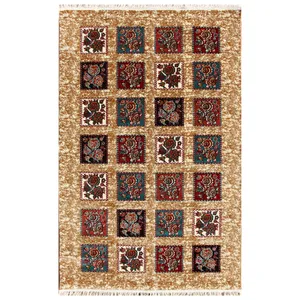 فرش ماشینی نیروانا طرح گبه کد 773 زمینه کرم شکلاتی