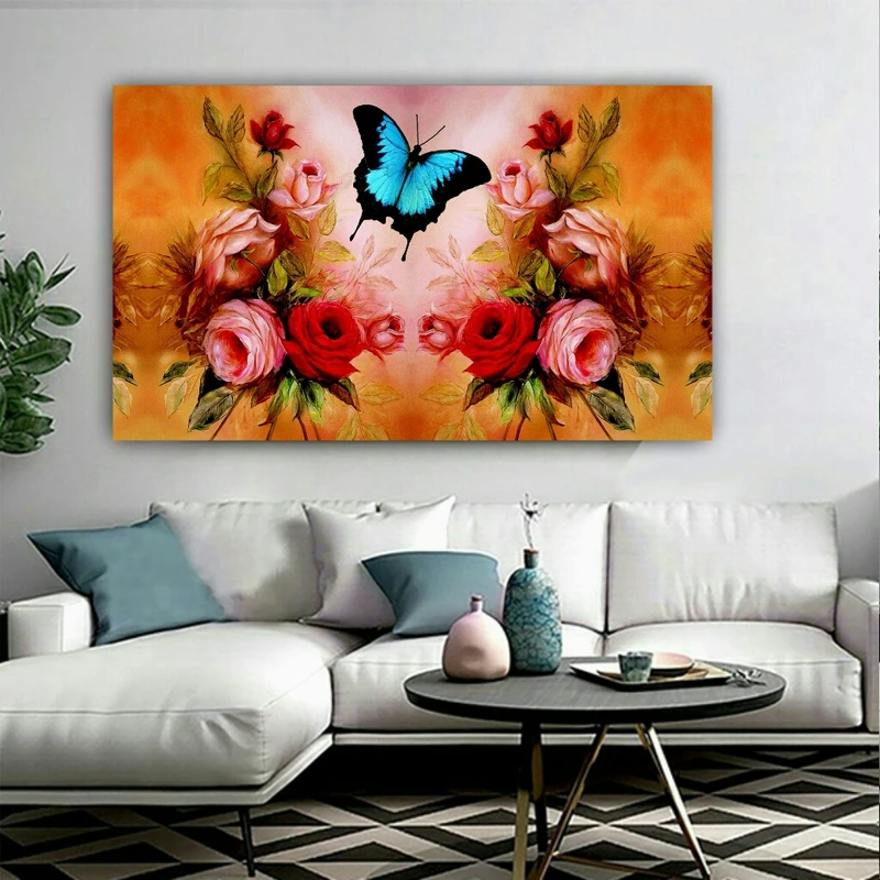 پوستر دیواری طرح گل و پروانه مدل PD102