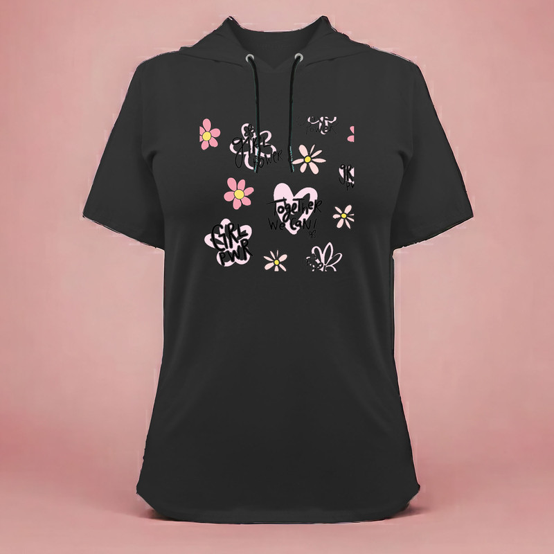 تی شرت کلاه دار آستین کوتاه زنانه مدل G140209232 رنگ مشکی