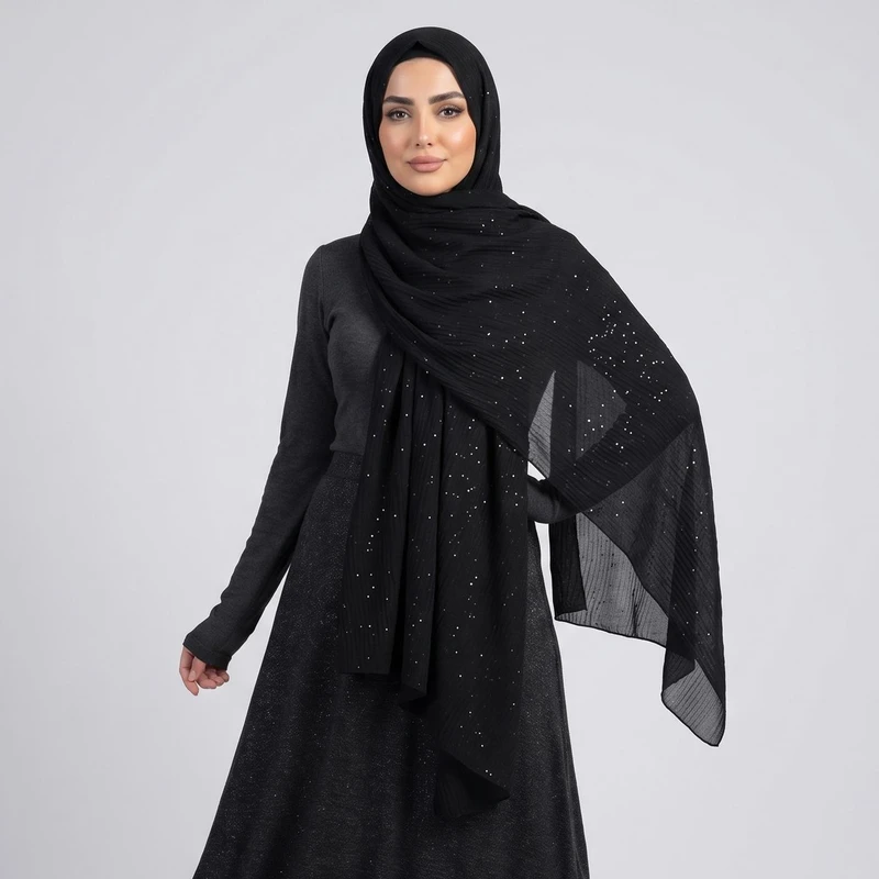 شال زنانه مدل نخی جدید پلیسه اکلیل دار کد a-6071