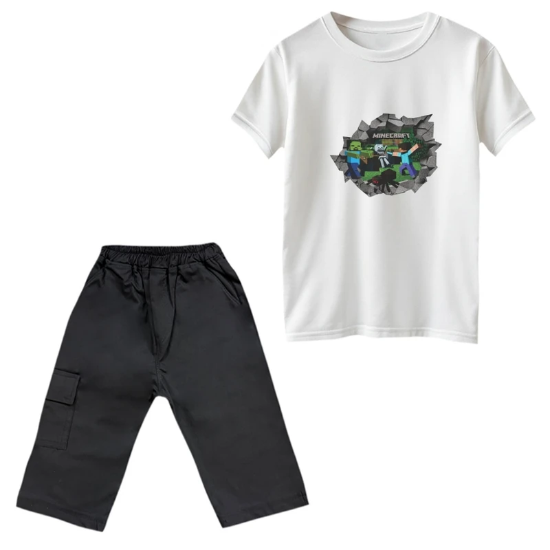 ست تی‌شرت و شلوارک پسرانه مدل ماینکرفت کد 4