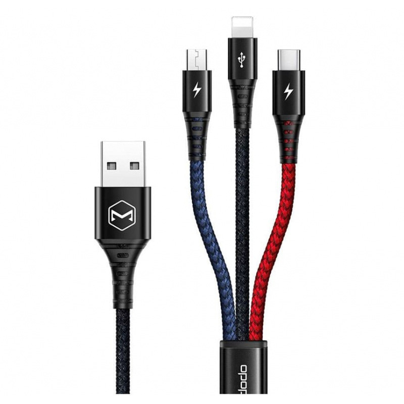 کابل تبدیل USB به لایتنینگ/USB-C/MicroUSB مک دودو مدل CA-6220 3A طول 1.2 متر
