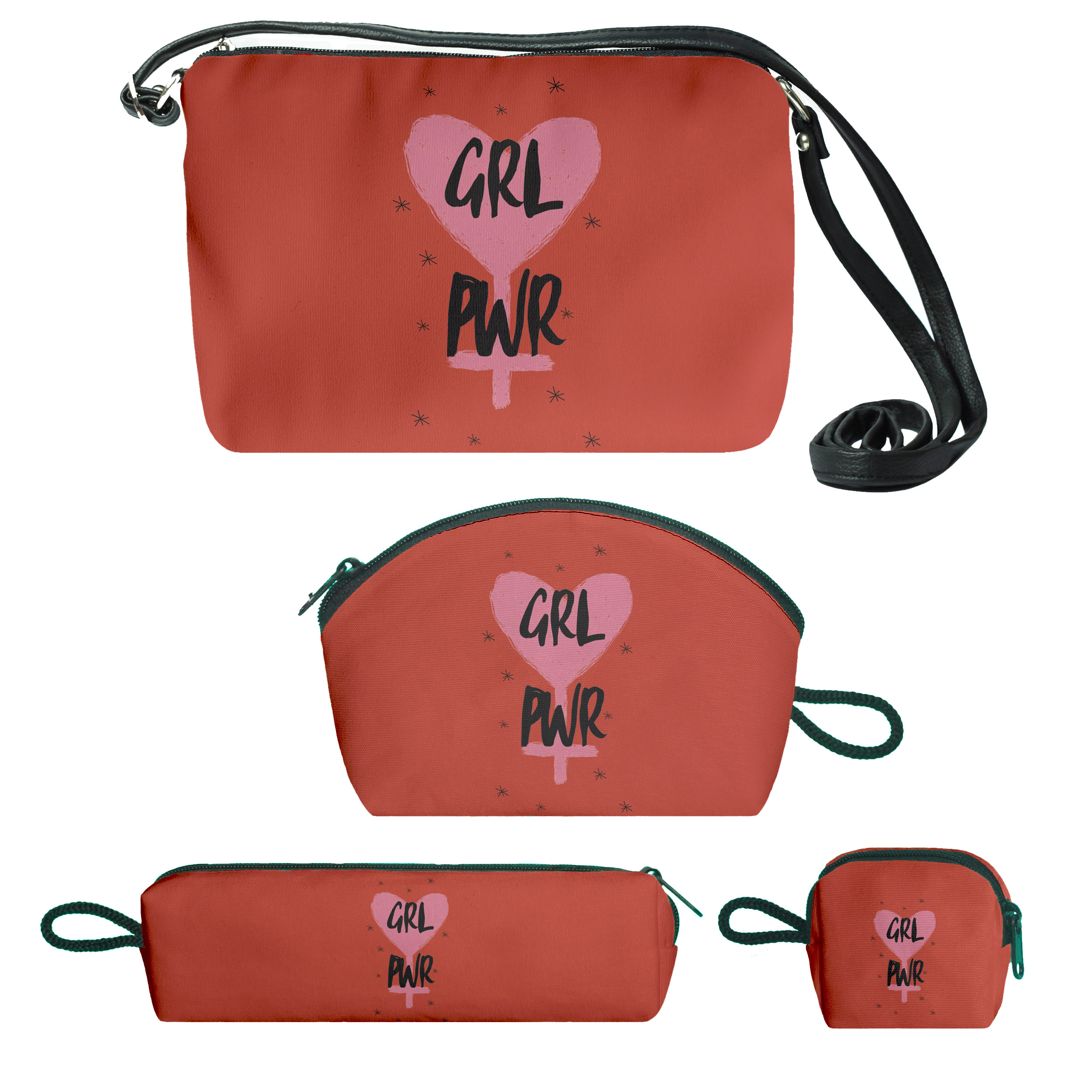 کیف دخترانه طرح grl pwr کد fd129  مجموعه 4 عددی