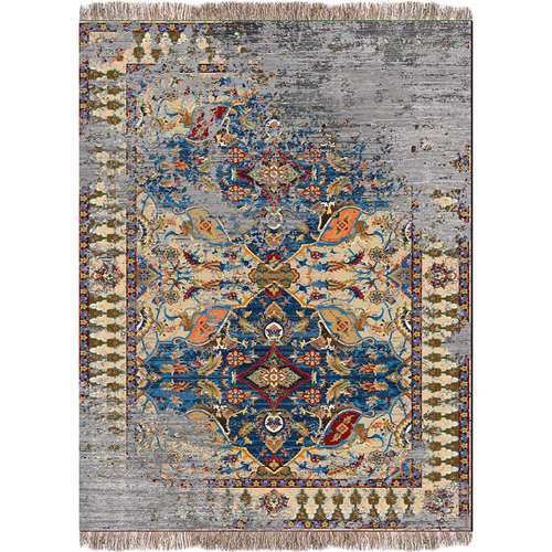 فرش ماشینی ۱۲۰۰ شانه پردیسان زمینه کرم حاشیه طوسی آبی کد 1047C