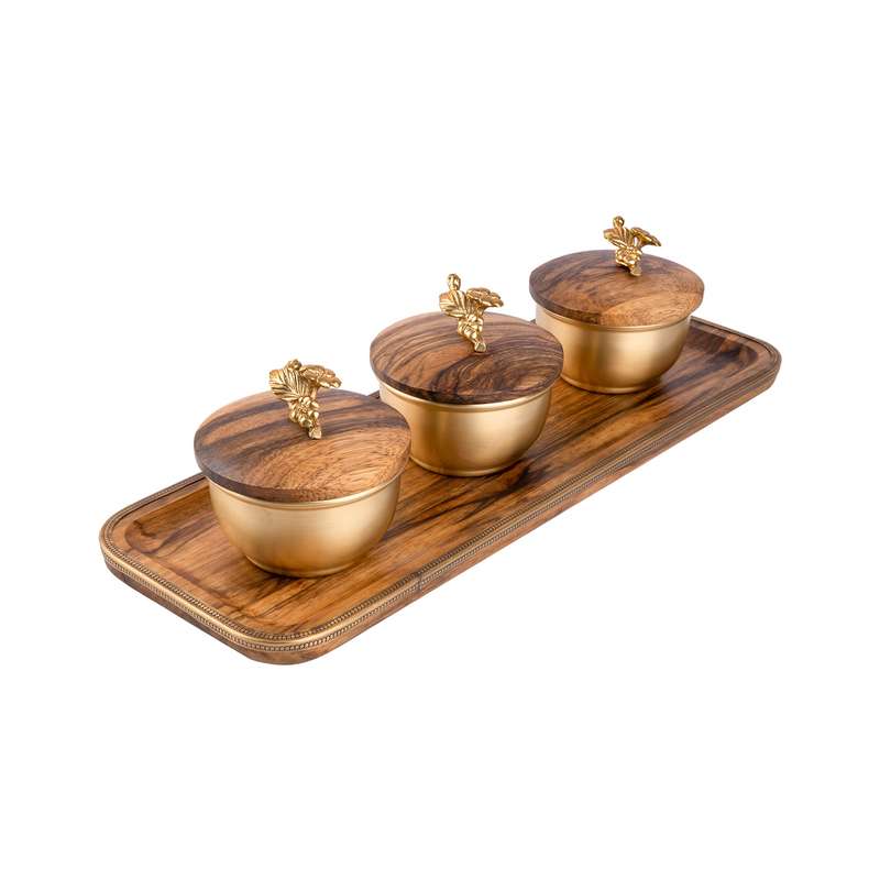 قندان گلد کیش مدل گلدن بلاسم کد GK829474-1 بسته 3 عددی به همراه سینی