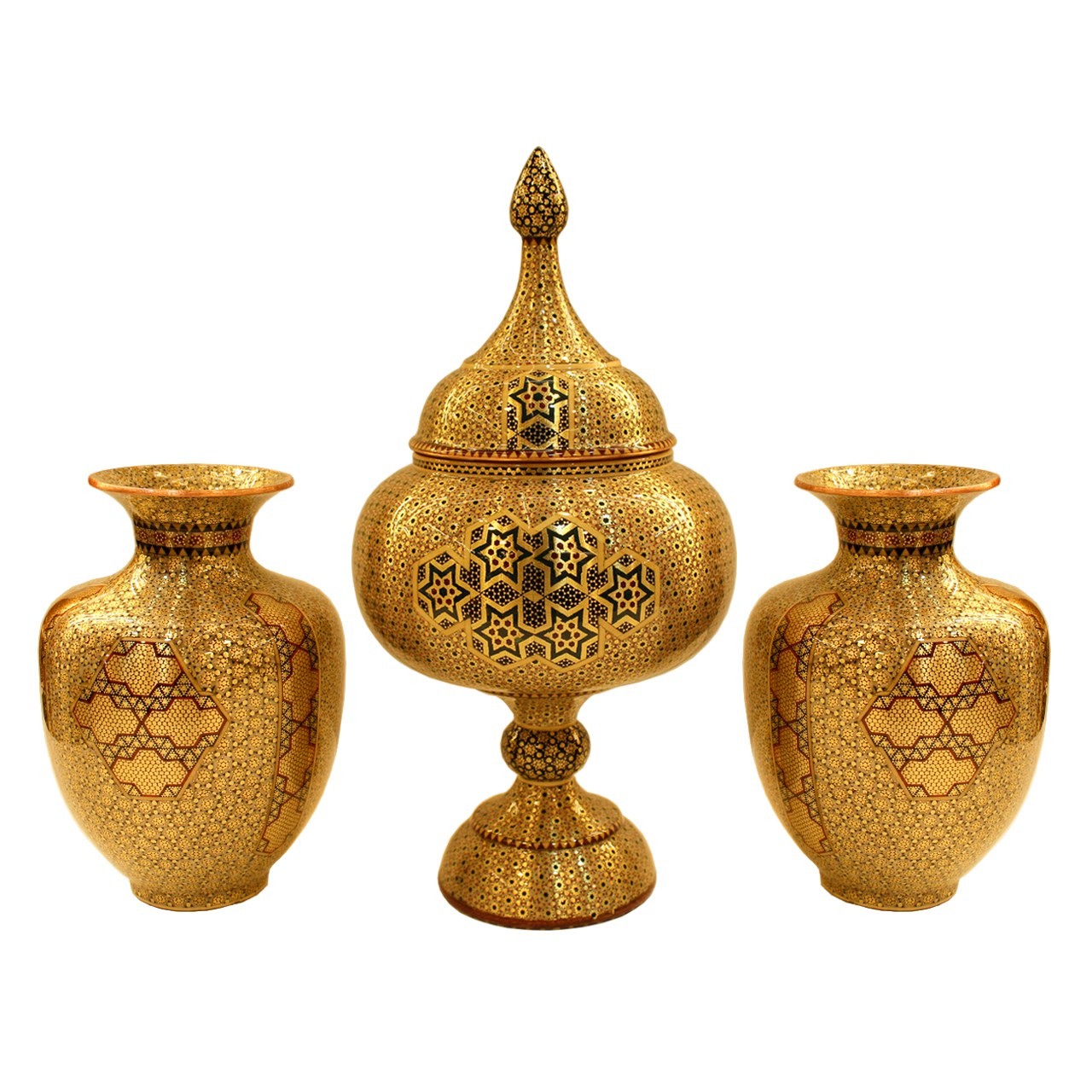 شکلات خوری و گلدان خاتم مدل 392207  مجموعه سه عددی