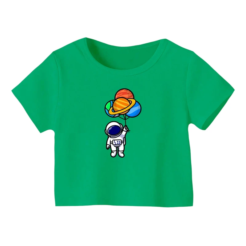 کراپ‌ تی‌شرت آستین کوتاه زنانه مدل فضانورد کد 17