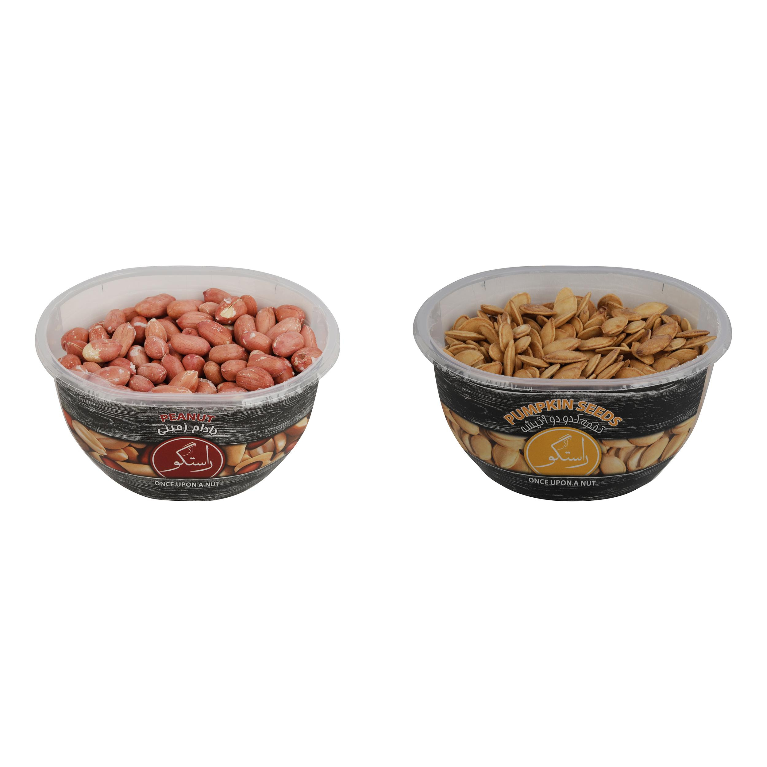 مغز بادام زمینی اکبر راستگو - 250 گرم به همراه تخمه کدو دو آتیشه اکبر راستگو - 200 گرم