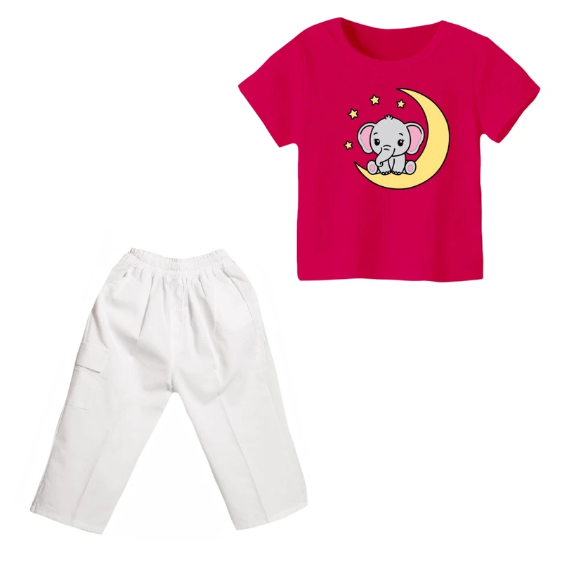 ست تی شرت و شلوارک دخترانه مدل فیل کد 6