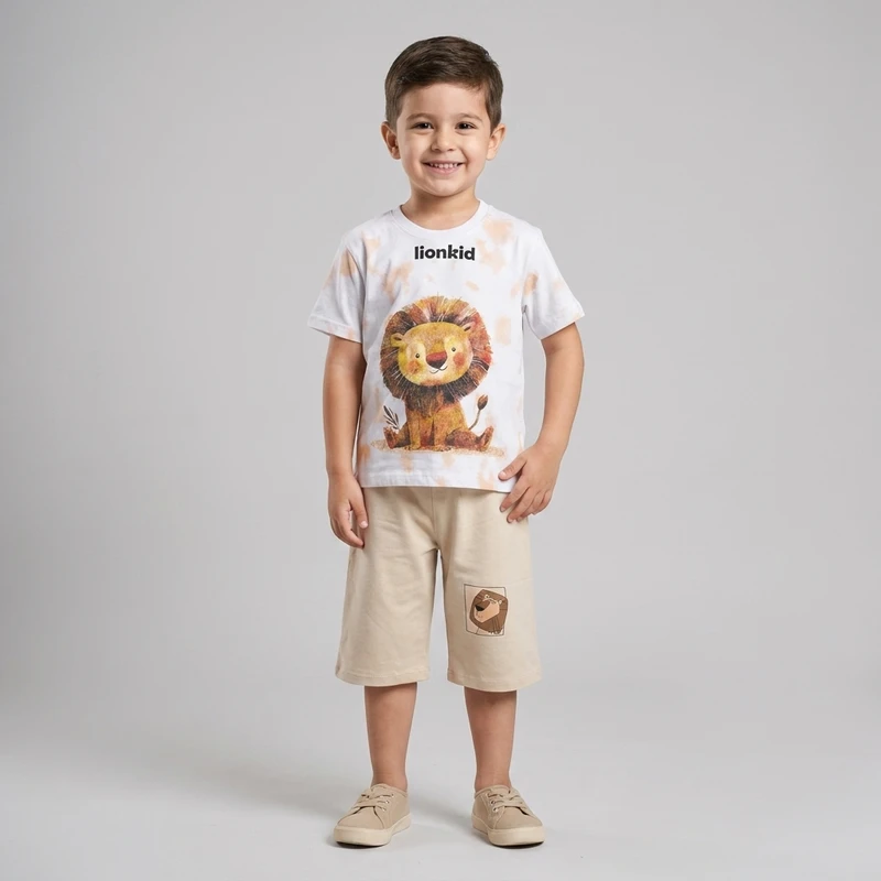 ست تی‌شرت و شلوارک راحتی پسرانه مدل lion