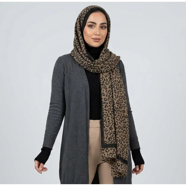 شال زنانه مدل نخی جدید با پترن پلنگی طرح پاییزه کد ana-7072