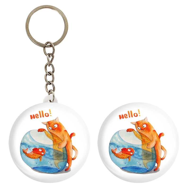 پیکسل خندالو مدل گربه و ماهی کد 5255 به همراه جاکلیدی