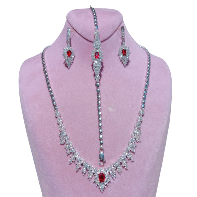 نیم ست نقره زنانه مدل گلبرگ نگین دار