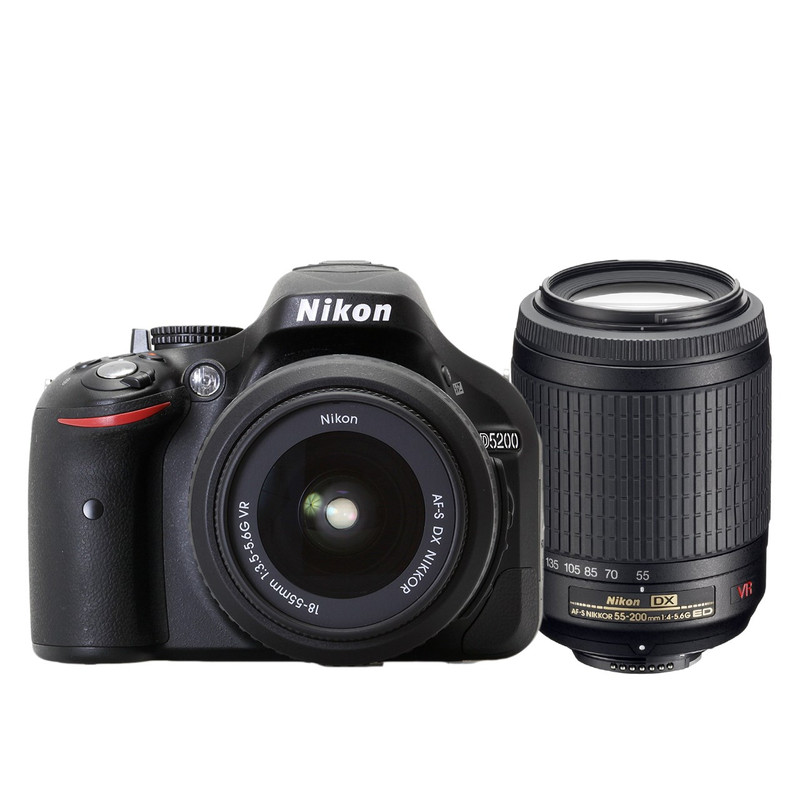 تصویر دوربین دیجیتال نیکون مدل D5200 به همراه لنز 55-18 و 200-55 میلی متر