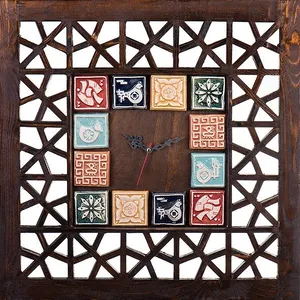 ساعت دیواری گالری اسعدی مدل خشتی طرح گره چینی کد 66003