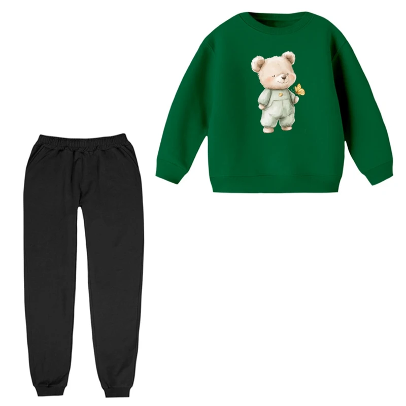 ست سویشرت و شلوار راحتی بچگانه مدل خرس و پروانه 