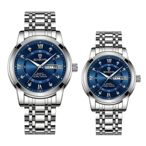 ست ساعت مچی عقربه‌ای کوارتز زنانه و مردانه بین باند مدل لوکس کلاسیک دی دیت بند طرح بافت قفل مخفی کد ۷