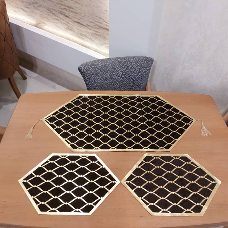 ست سه تکه رومیزی آرکاد مدل چرم و مخمل طرح موج کد T8540