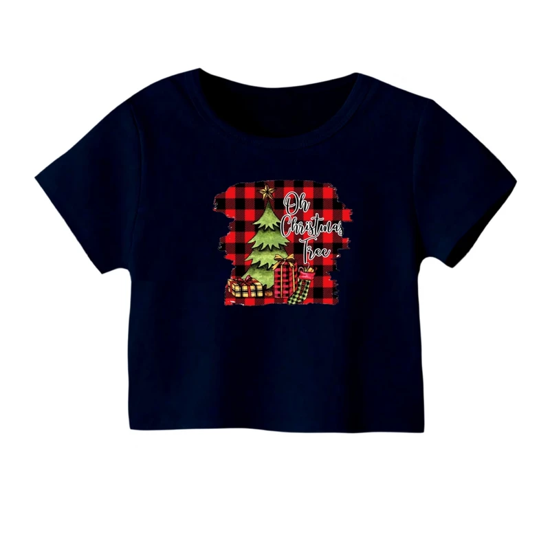 کراپ‌ تی‌شرت آستین کوتاه زنانه مدل نوشته کریسمس کد 2