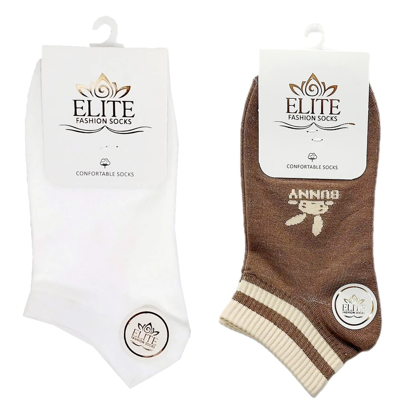 جوراب ساق کوتاه زنانه الیت مدل AB117C بسته دو عددی