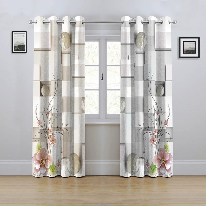 پرده مدل پانچی طرح گل و مربع سایز 280x145 سانتی متر