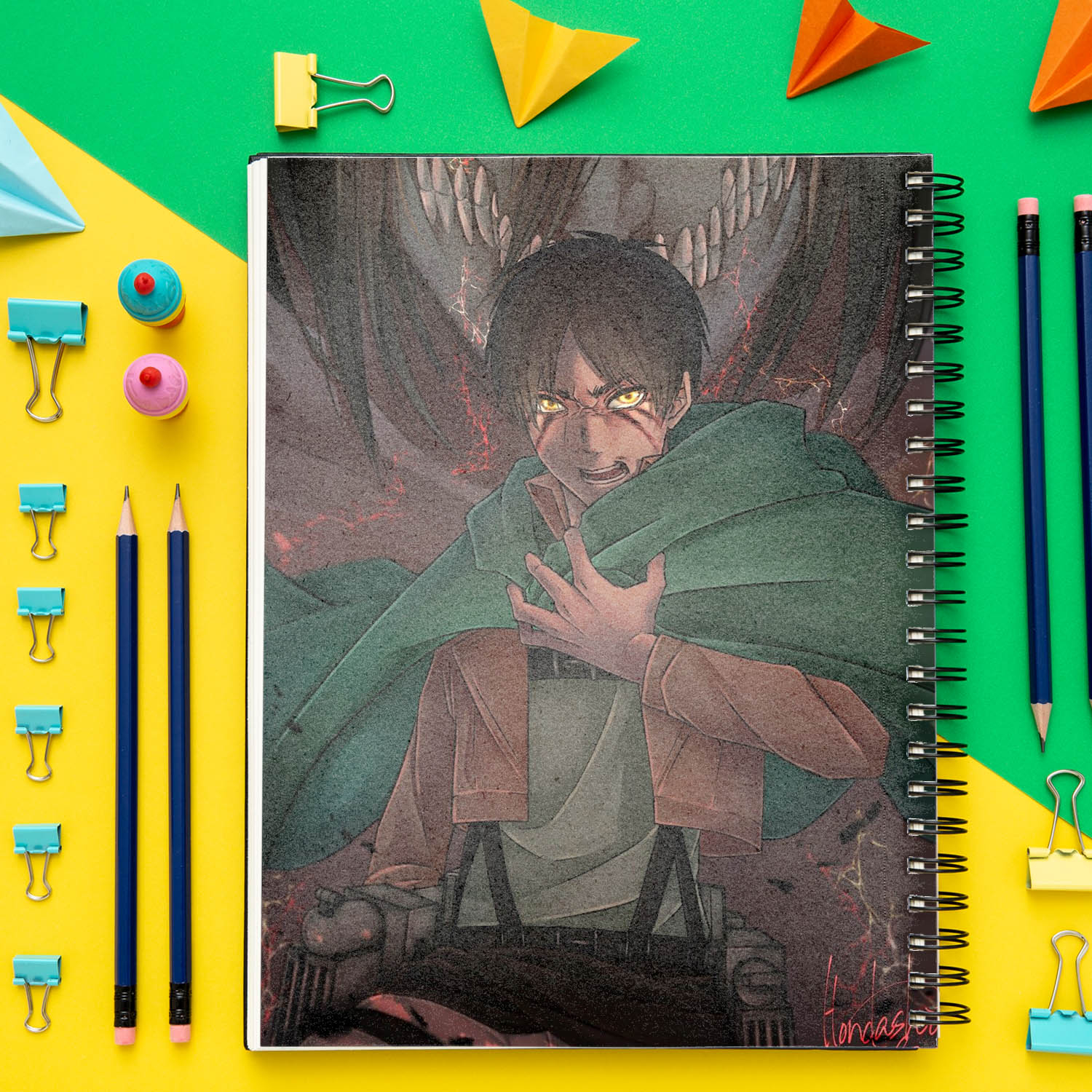 دفتر مشق باژیکان طرح انیمه اتک آن تایتان Attack On Titan کد 20211458 به همراه استیکر لپ تاپ مجموعه 14 عددی