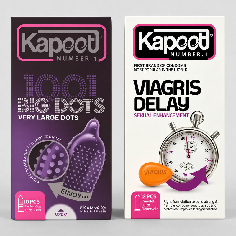 کاندوم خاردار کاپوت مدل BIGFOTS بسته 10 عددی به همراه کاندوم تاخیری کاپوت مدل VIAGRIS DELAY بسته 12 عددی