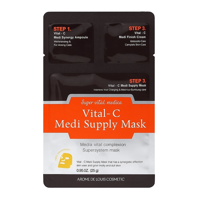 ماسک ورقه ای سوپر ویتال مدیکا مدل عصاره ویتامین سی مناسب برای انواع پوست وزن 10 گرم