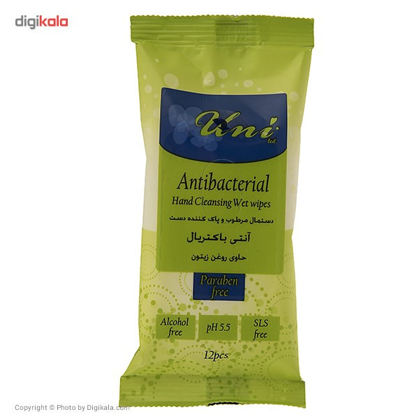 دستمال مرطوب دست یونی لد مدل Antibacterial بسته 12 عددی