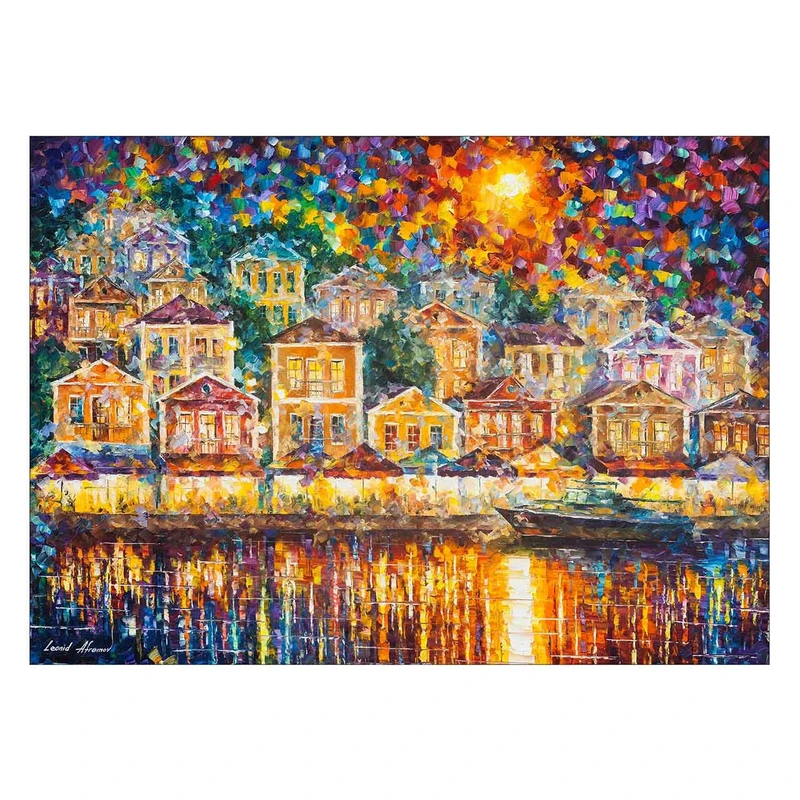 تابلو شاسی ونسونی طرح Town At The Harbor سایز 50x70 سانتی متر