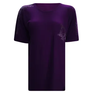 تی شرت آستین کوتاه زنانه مدل فانریپ نگینی نخی کد tm-2333 رنگ بنفش